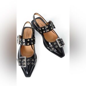 Stylish Black Flats with Silver Buckles